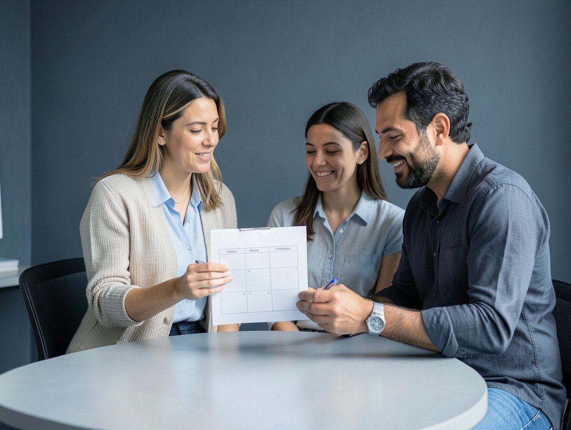 Asesora y participantes conversan alrededor de un plan financiero